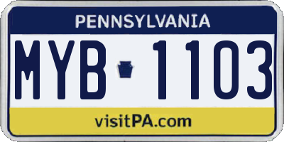 PA license plate MYB1103