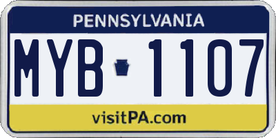 PA license plate MYB1107