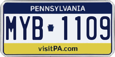 PA license plate MYB1109