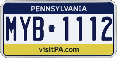 PA license plate MYB1112