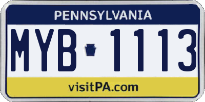 PA license plate MYB1113