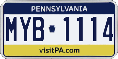 PA license plate MYB1114