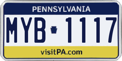 PA license plate MYB1117
