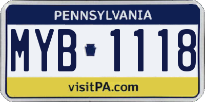 PA license plate MYB1118