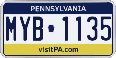PA license plate MYB1135