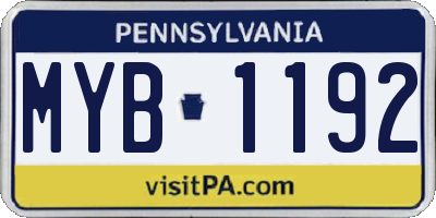 PA license plate MYB1192