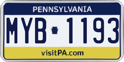 PA license plate MYB1193
