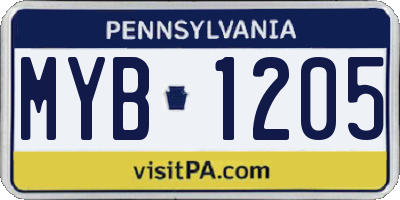 PA license plate MYB1205