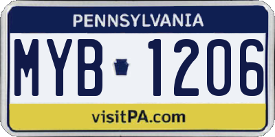 PA license plate MYB1206