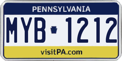 PA license plate MYB1212