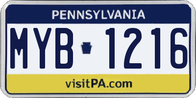 PA license plate MYB1216