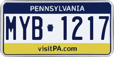 PA license plate MYB1217