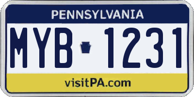 PA license plate MYB1231