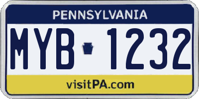 PA license plate MYB1232