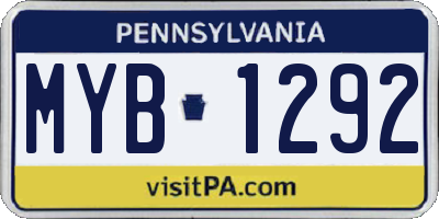 PA license plate MYB1292