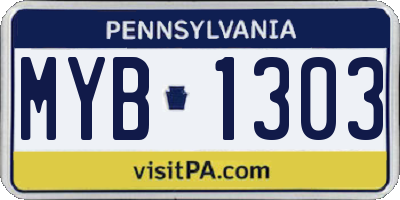 PA license plate MYB1303