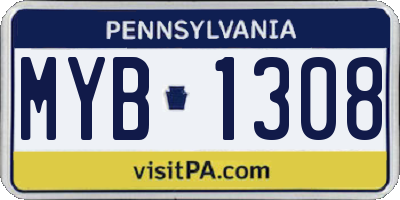 PA license plate MYB1308