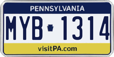 PA license plate MYB1314