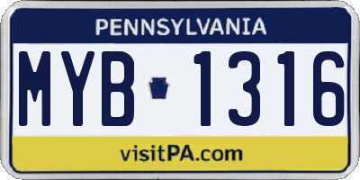 PA license plate MYB1316