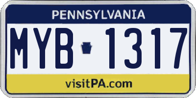 PA license plate MYB1317
