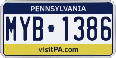 PA license plate MYB1386