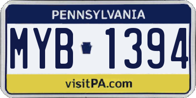 PA license plate MYB1394