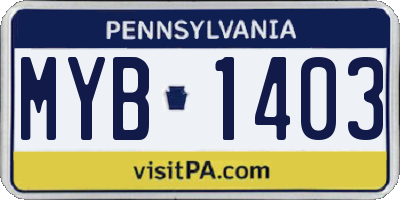 PA license plate MYB1403