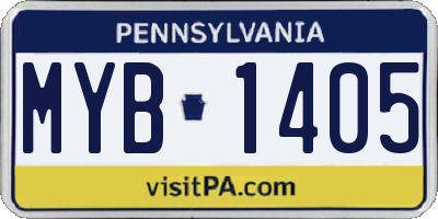 PA license plate MYB1405