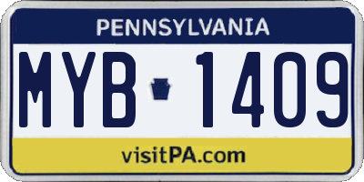 PA license plate MYB1409