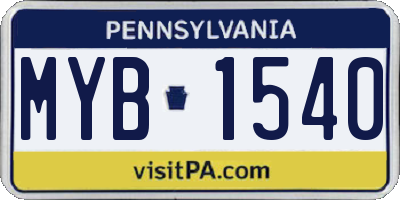 PA license plate MYB1540