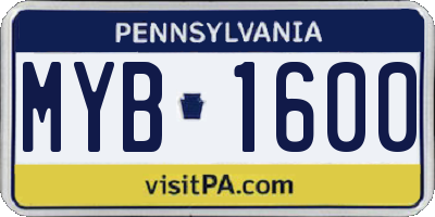 PA license plate MYB1600