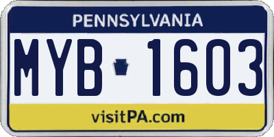 PA license plate MYB1603