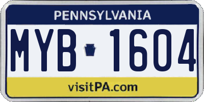 PA license plate MYB1604