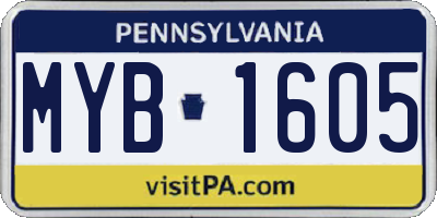 PA license plate MYB1605