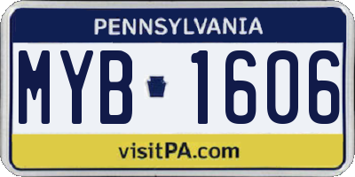 PA license plate MYB1606