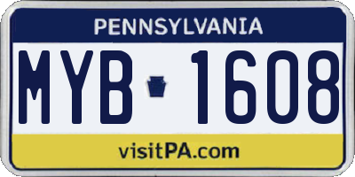 PA license plate MYB1608