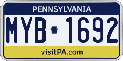 PA license plate MYB1692