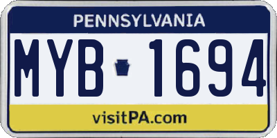 PA license plate MYB1694