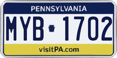 PA license plate MYB1702
