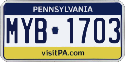 PA license plate MYB1703