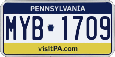 PA license plate MYB1709
