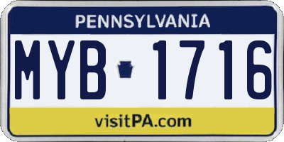 PA license plate MYB1716