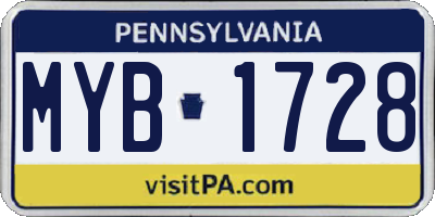PA license plate MYB1728