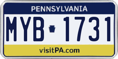 PA license plate MYB1731