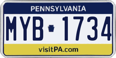 PA license plate MYB1734