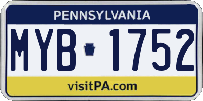 PA license plate MYB1752