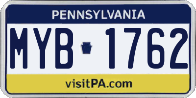 PA license plate MYB1762