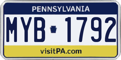 PA license plate MYB1792