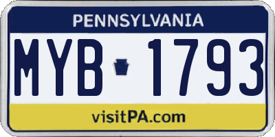 PA license plate MYB1793