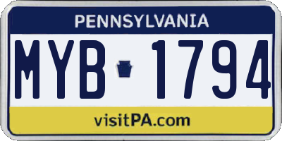 PA license plate MYB1794